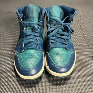 Air Jordan 1 Mid SE Green Abyss & Blue Size 7 US Mens Pre-Owned Basketball Shoes